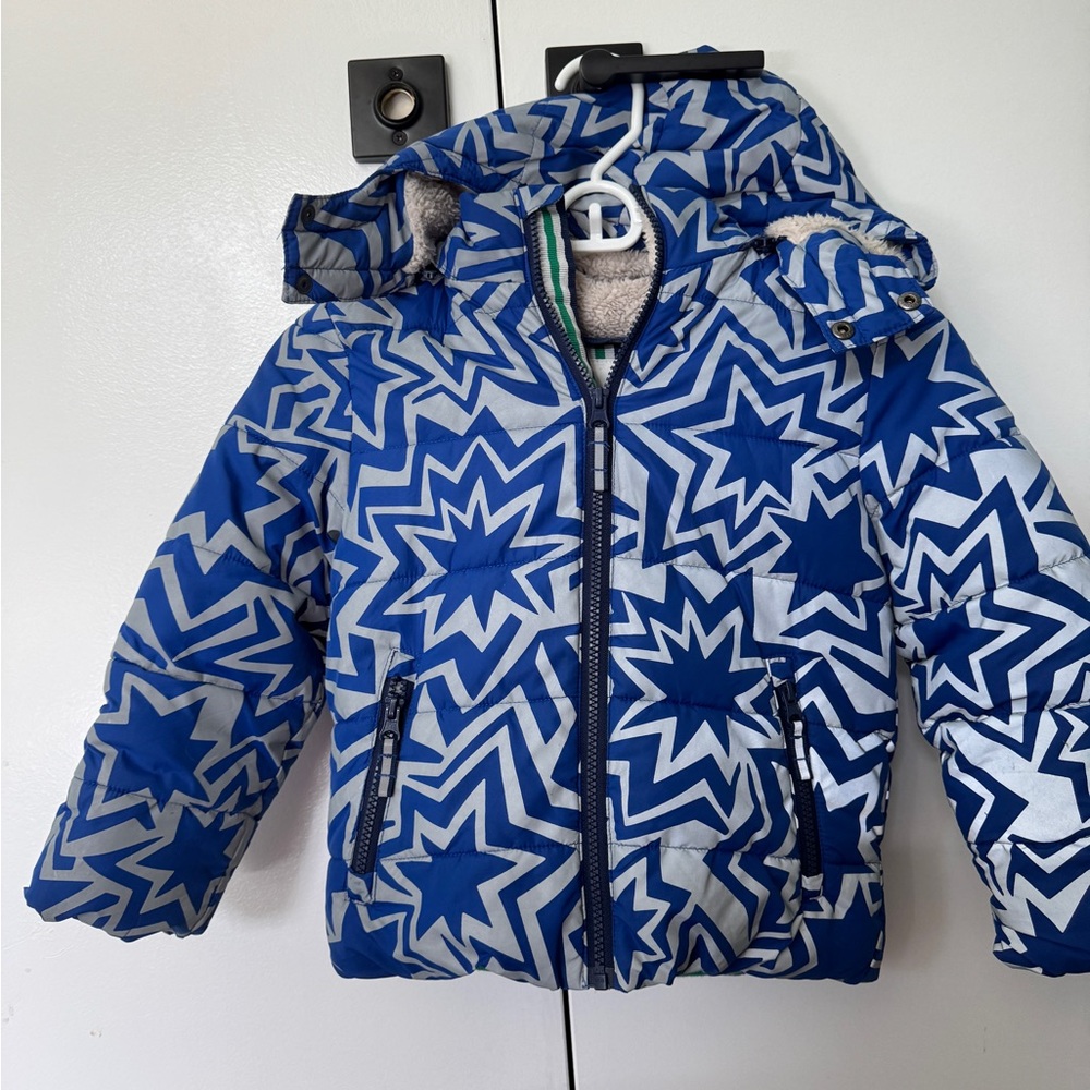 Mini Boden Reflective Blue Star Pattern Kids Jacket unisex boys size 4-5 years